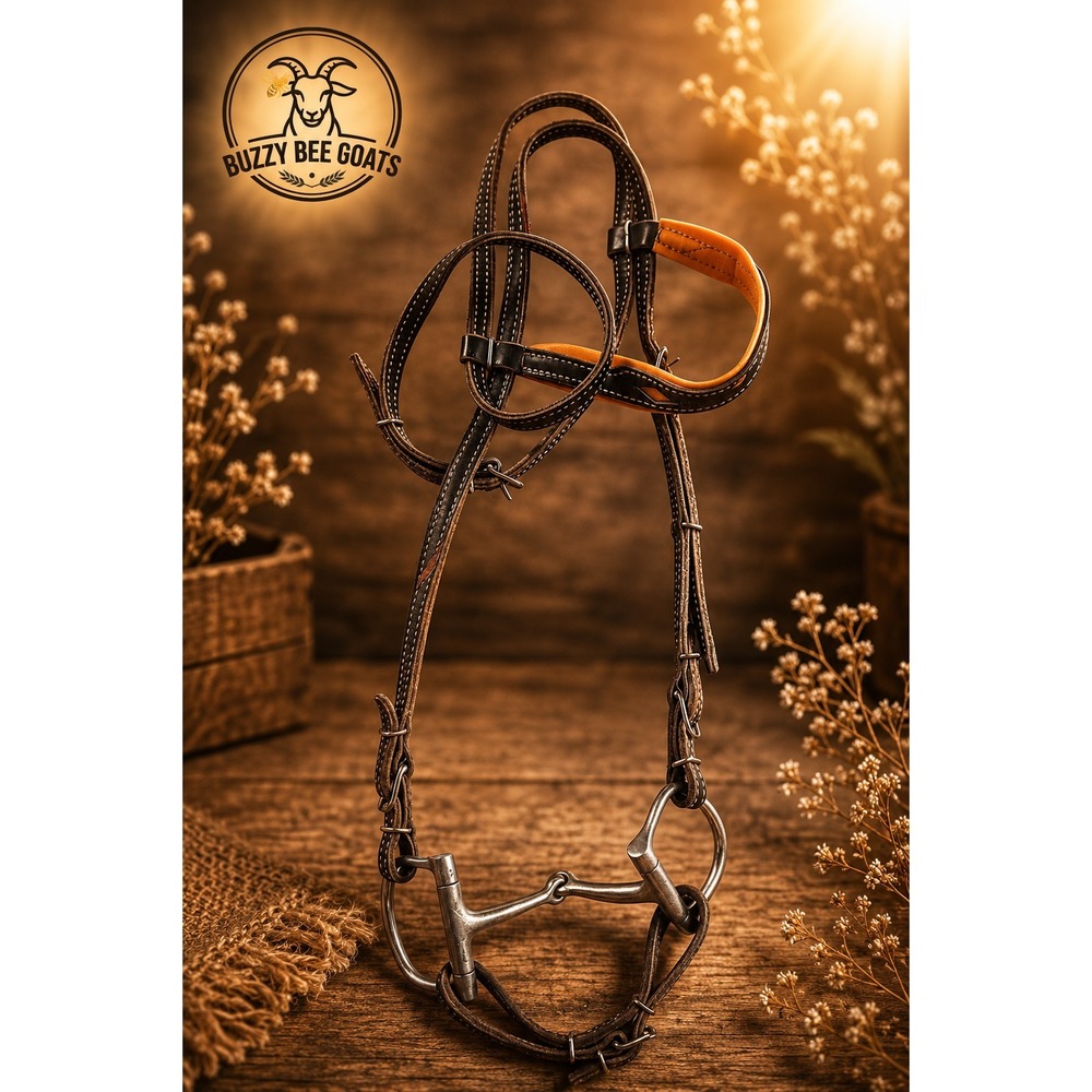 Buzzy Bee Goats Brown Leather Dog Harness with Orange Pad